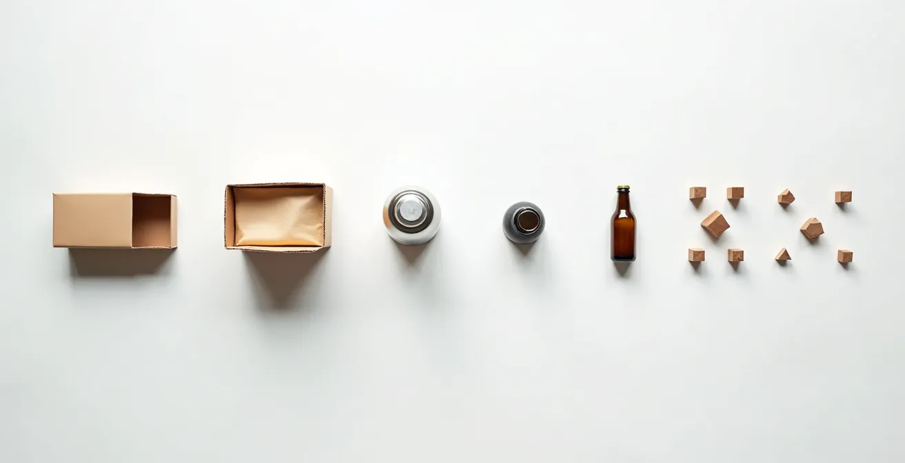 Vue aérienne minimaliste d'objets disposés en ligne suggérant une progression